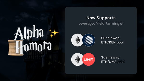 Alpha Homora adds leveraged yield farming for ETH/REN and ETH/UMA pools on SushiSwap & UI Improvement